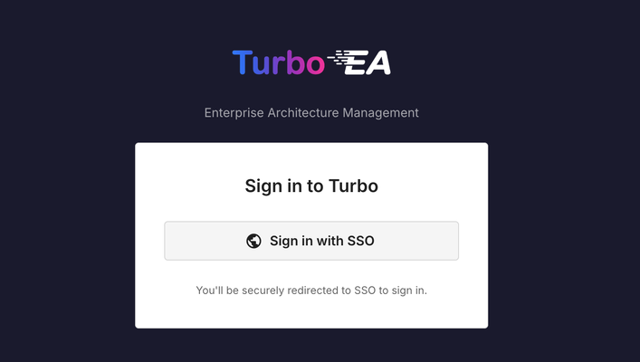 Turbo EA sign in screen offering a single Sign in with SSO button.